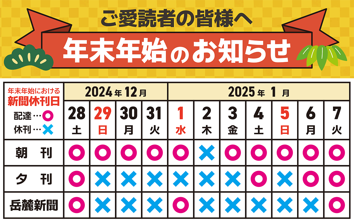 2024〜2025【年末年始】新聞休刊日についてのお知らせ